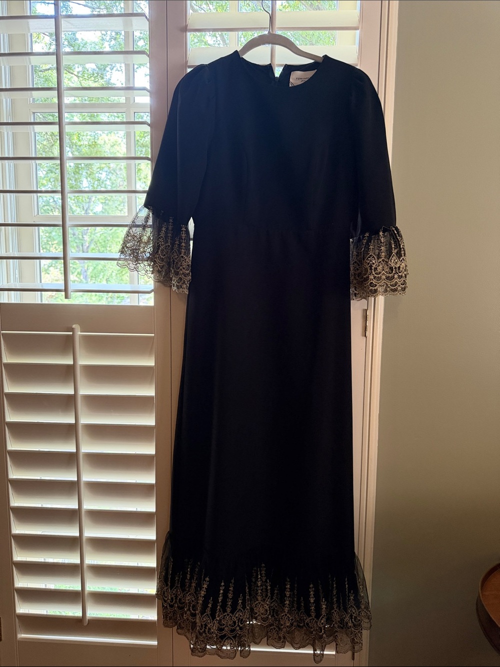 Pomander Place Black Midi Dress with Lace Trim